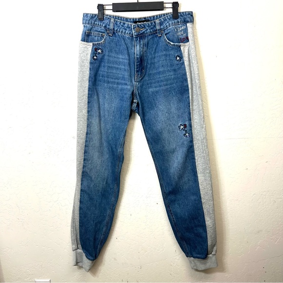 Desigual Embroidered Jogger Jeans Sweatpants Flowers LOVE Size L - Picture 2 of 16